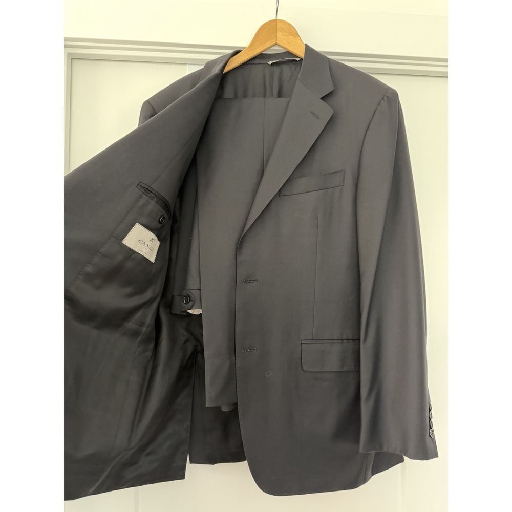Canali Black 2 Piece Suit 100% Wool Italian Made in Italy Harry Rosen Super